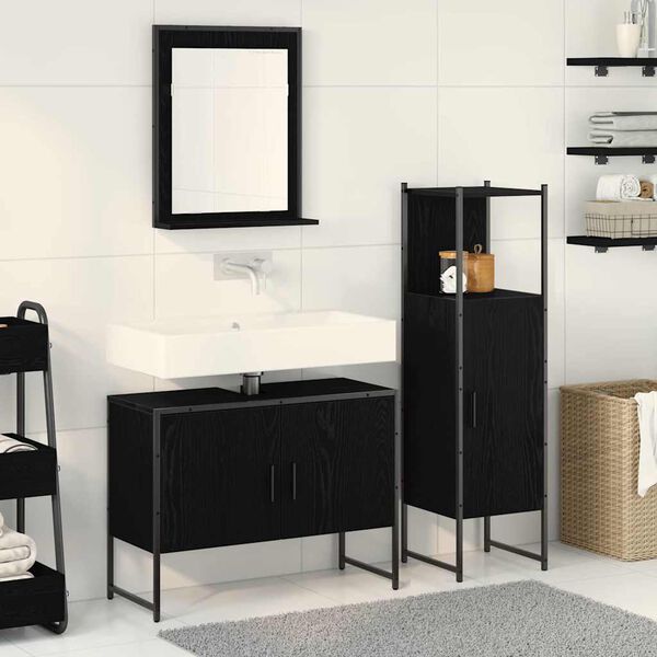 vidaXL Bathroom Furniture Set with Shelf 3 pcs Black Engineered wood