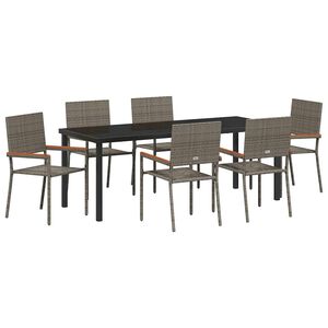 vidaXL Garden Dining Set with Cushion 7 pcs Grey Poly Rattan