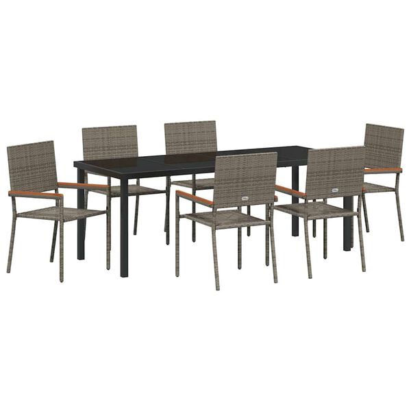 vidaXL Garden Dining Set with Cushion 7 pcs Grey Poly Rattan