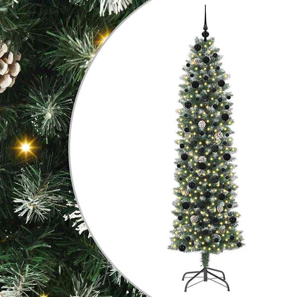 vidaXL Artificial Slim Christmas Tree Green and White 240 cm