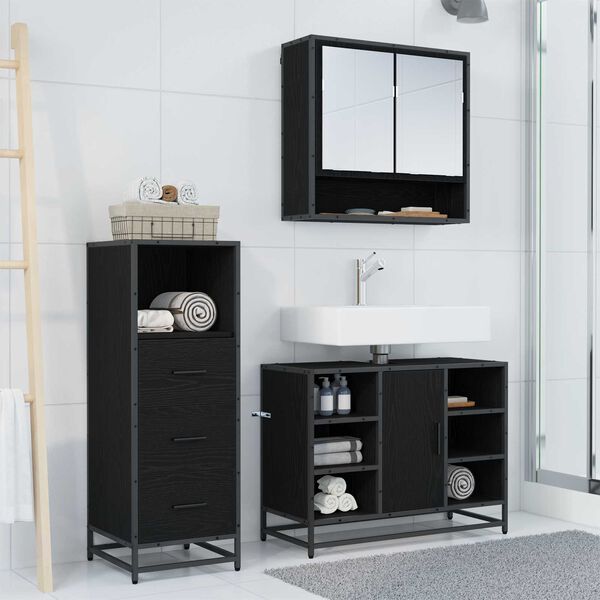 vidaXL Bathroom Furniture Set 3 pcs Black Oak Engineered Wood