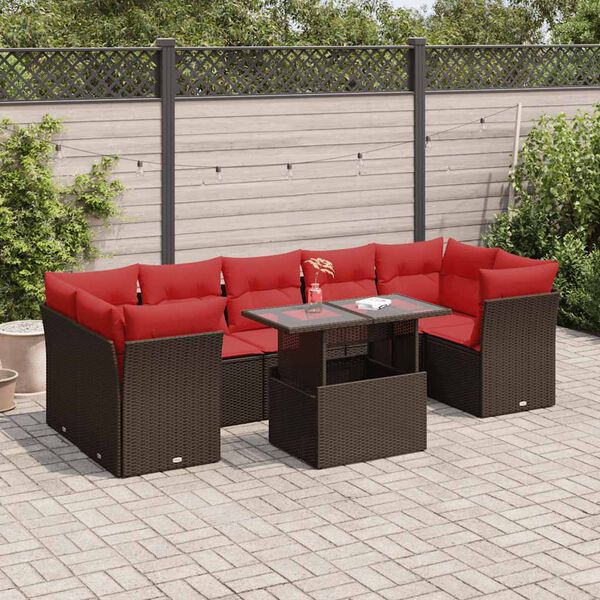 vidaXL 8 Piece Garden Sofa Set with Cushions Brown Poly Rattan Acacia