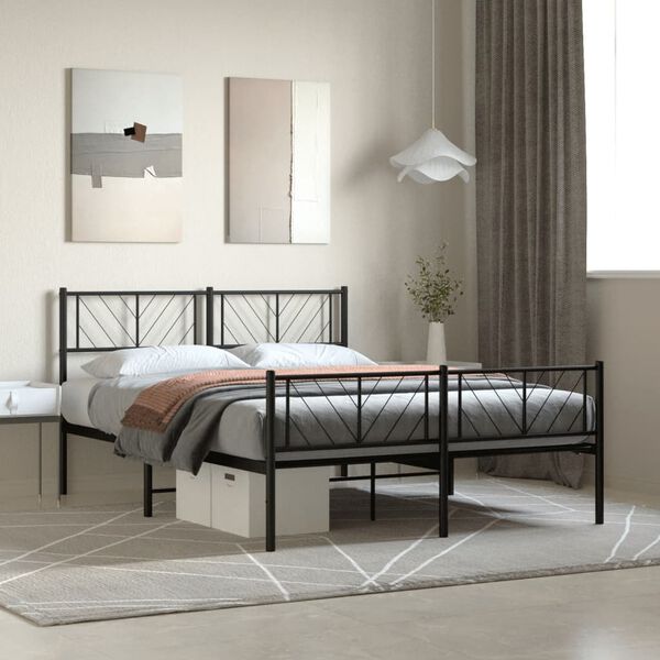 vidaXL Metal Bed Frame without Mattress with Footboard Black 140x190cm