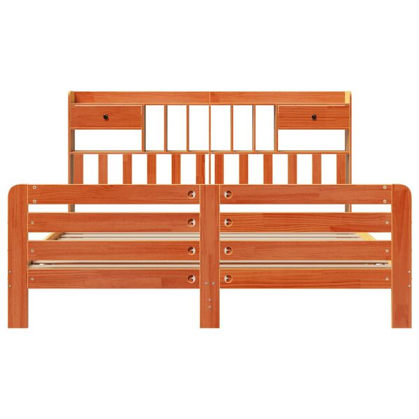 vidaXL Bookcase Bed without Mattress Wax Brown 200x200 cm Solid Wood Pine