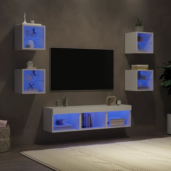 vidaXL 7 Piece TV Wall Units with LED White Engineered Wood