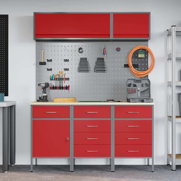 vidaXL Work Cabinet Set with Drawer with Storage Manual 8 pcs Red