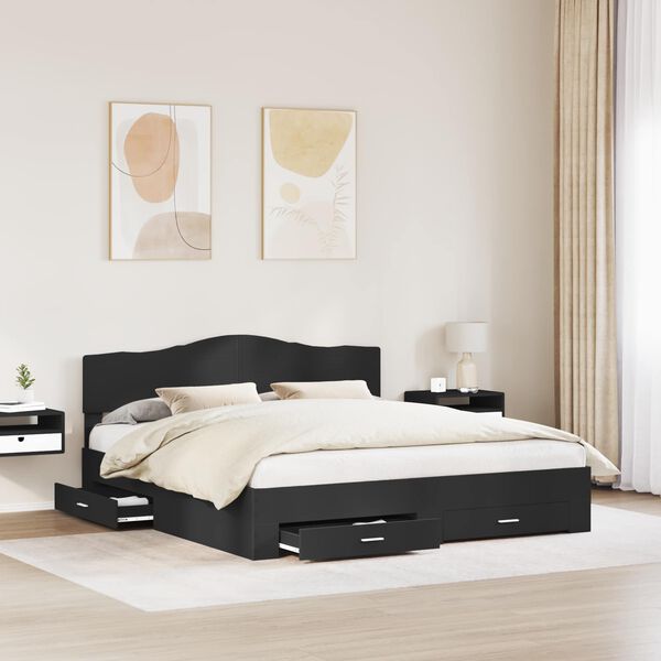 vidaXL Bed Frame with Headboard Black 200 x 200 cm Engineered Wood