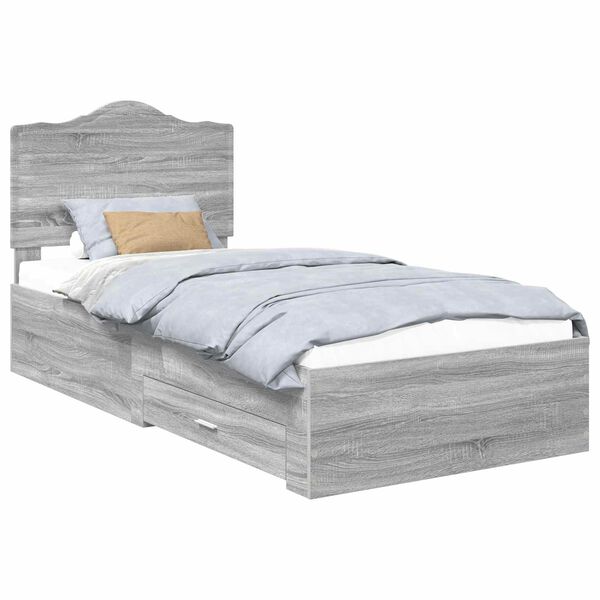 vidaXL Bed Frame with Drawer Grey Sonoma 90 x 190 cm Engineered Wood