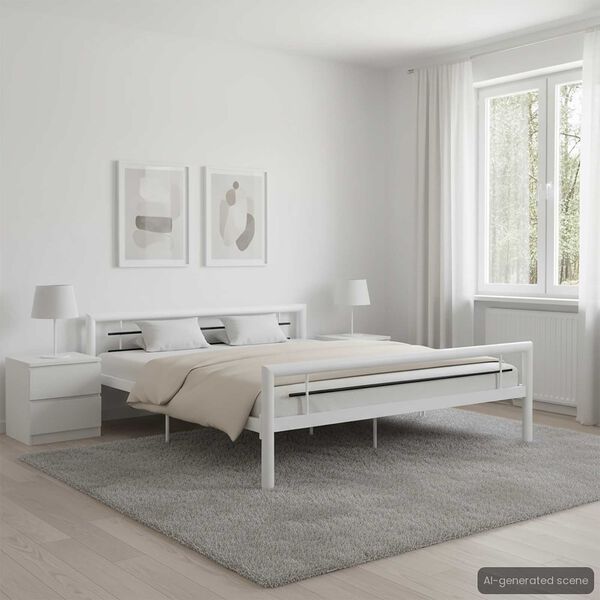vidaXL Bed Frame without Mattress White and Black Metal 180x200 cm Super King