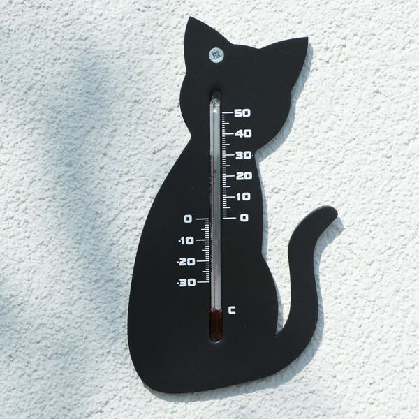 Nature Outdoor Wall Thermometer Cat Black