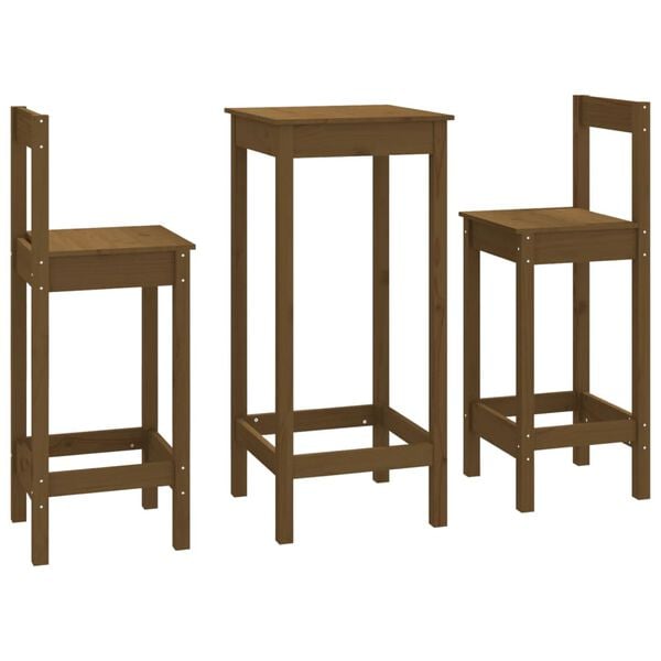 vidaXL 3 Piece Bar Set Honey Brown Solid Wood Pine
