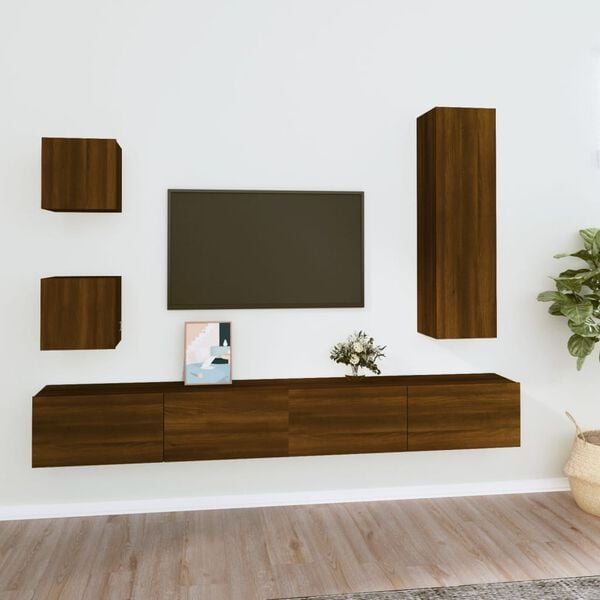 vidaXL 5 Piece TV Cabinet Set Brown Oak Engineered Wood