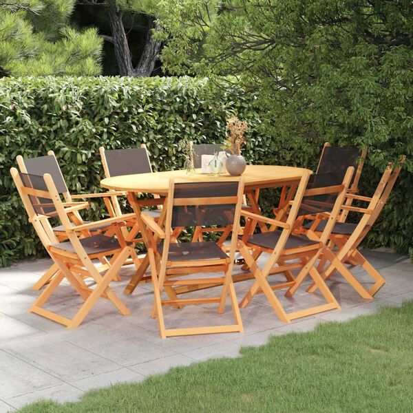 vidaXL 9 Piece Outdoor Dining Set Black Eucalyptus Wood&Textilene