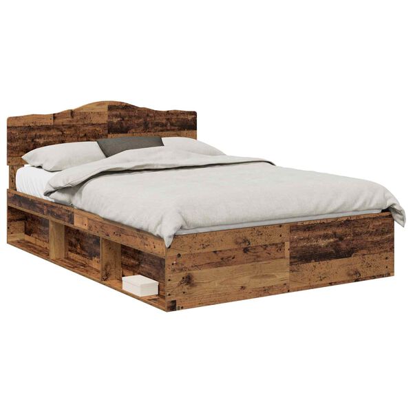 vidaXL Bed Frame with Headboard Old Wood 160 x 200 cm Solid Pine Wood