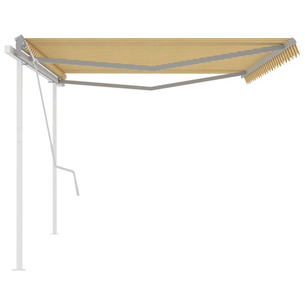 vidaXL Manual Retractable Awning with Posts 5x3 m Yellow and White