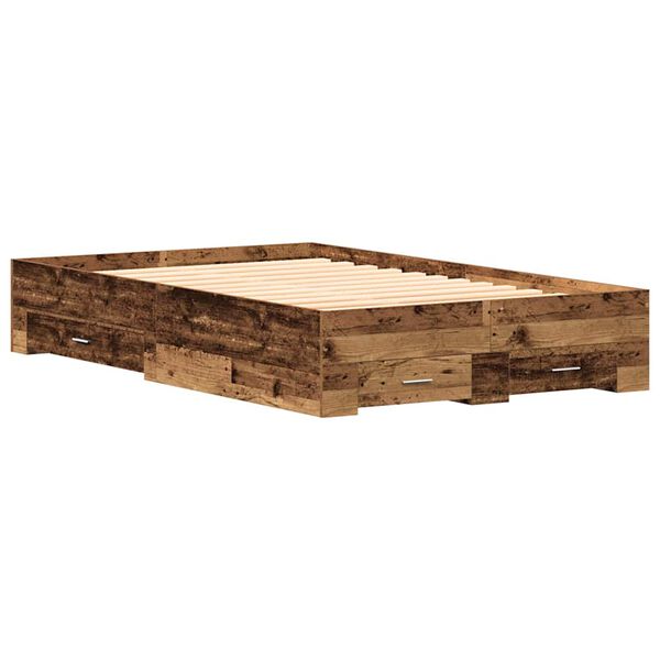vidaXL Bed Frame with Drawer Old Wood 120 x 190 cm Engineered Wood