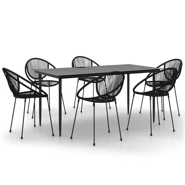 vidaXL 7 Piece Garden Dining Set Black PVC Rattan