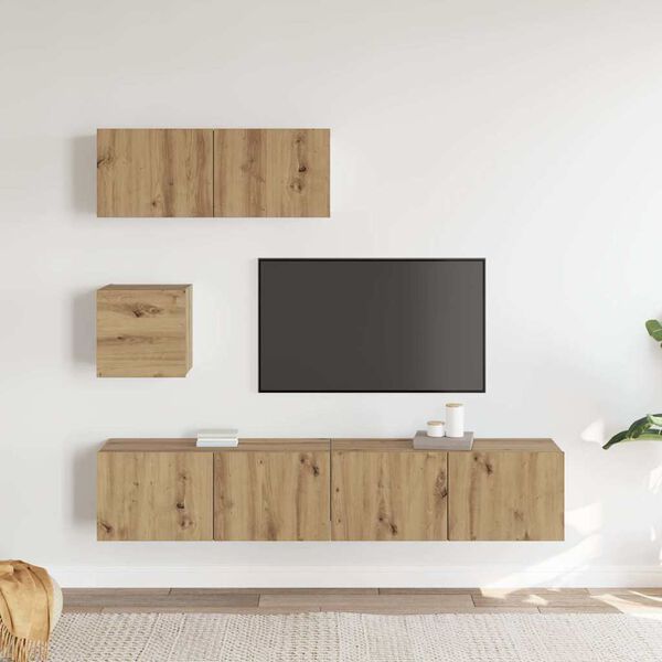 vidaXL 4 Piece TV Cabinet Set Wall-mounted Artisan Oak Engineered Wood