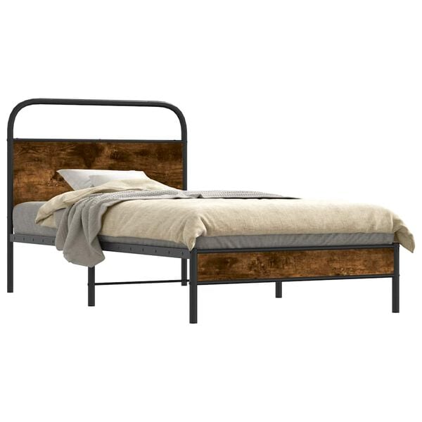 vidaXL Bed Frame Without Mattress 90x200 cm Smoked Oak Engineered Wood