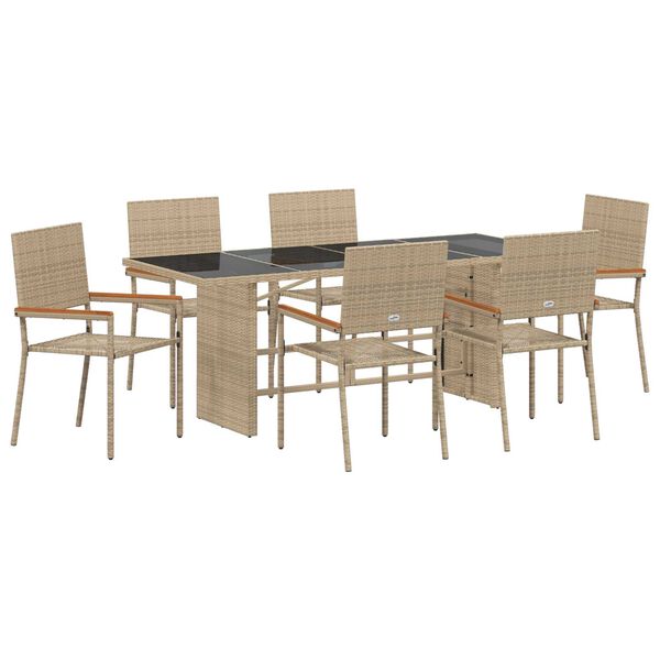 vidaXL Garden Dining Set 7 pcs Beige Poly Rattan