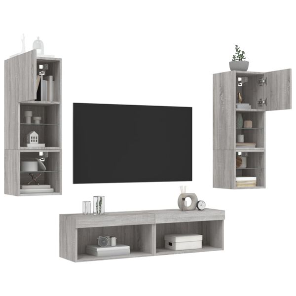 vidaXL 6 Piece TV Wall Units with LED Grey Sonoma Engineered Wood