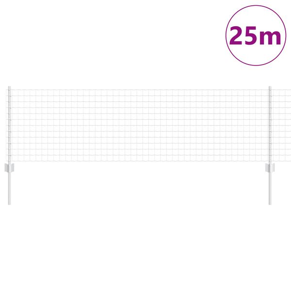 vidaXL Fence with Post Silver 0.6 x 25 m Steel