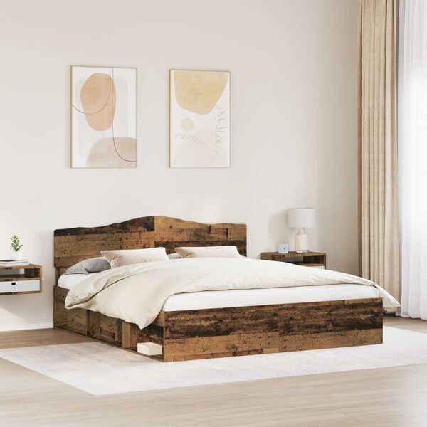 vidaXL Bed Frame with Headboard Old Wood 200 x 200 cm Solid Pine Wood