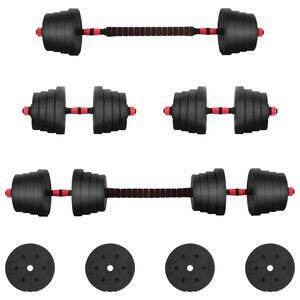 vidaXL 2-in-1 Dumbbell Set 40kg Black and Red Cement and Iron Sand