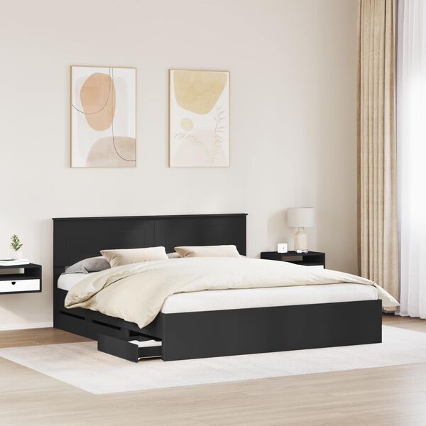 vidaXL Bed Frame with Drawer Black 200 x 200 cm Engineer Wood