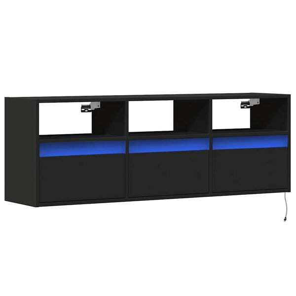 vidaXL TV Wall Cabinet with LED Lights Black 130x31x45 cm