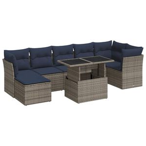 vidaXL 8 Piece Garden Sofa Set with Cushions Grey Poly Rattan Acacia