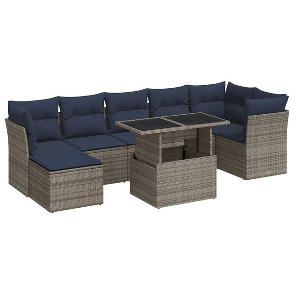 vidaXL 8 Piece Garden Sofa Set with Cushions Grey Poly Rattan Acacia