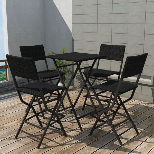 vidaXL 5 Piece Folding Outdoor Dining Set Steel Poly Rattan Black