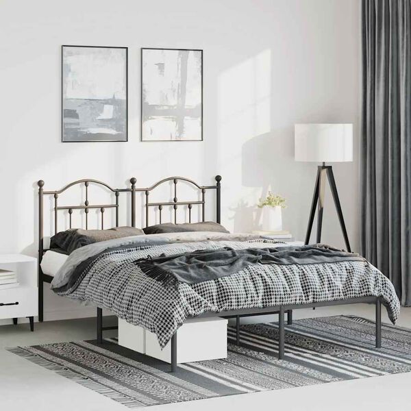 vidaXL Metal Bed Frame without Mattress with Headboard Black 150x200cm