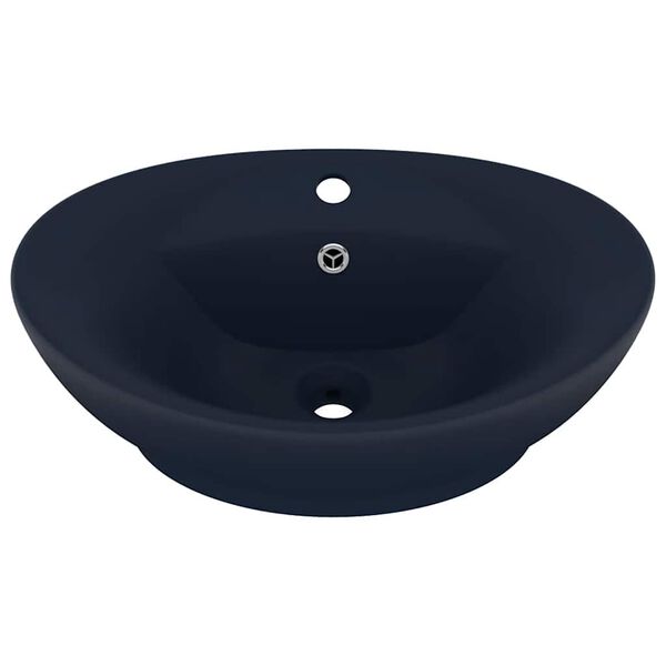 vidaXL Luxury Basin Overflow Oval Matt Dark Blue 58.5x39 cm Ceramic