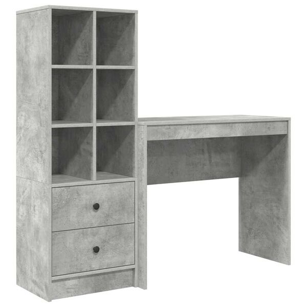 vidaXL Desk with Drawer 2 pcs Concrete Grey