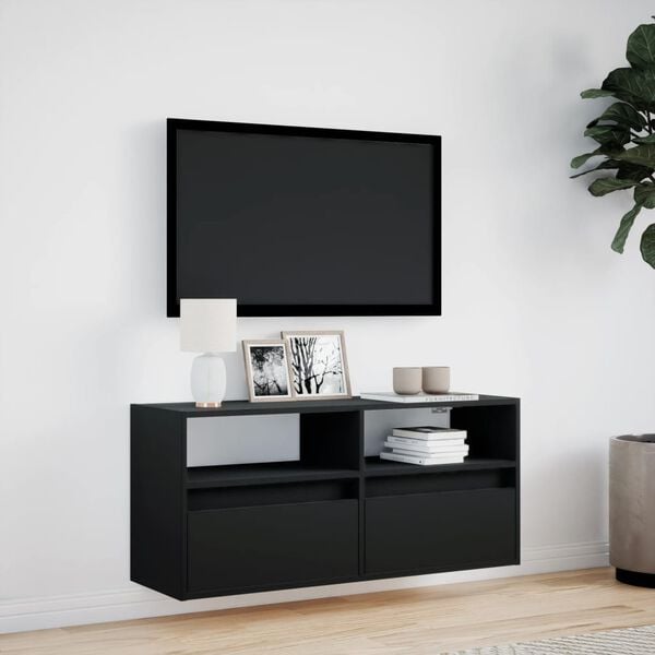vidaXL TV Wall Cabinet with LED Lights Black 100x31x45 cm