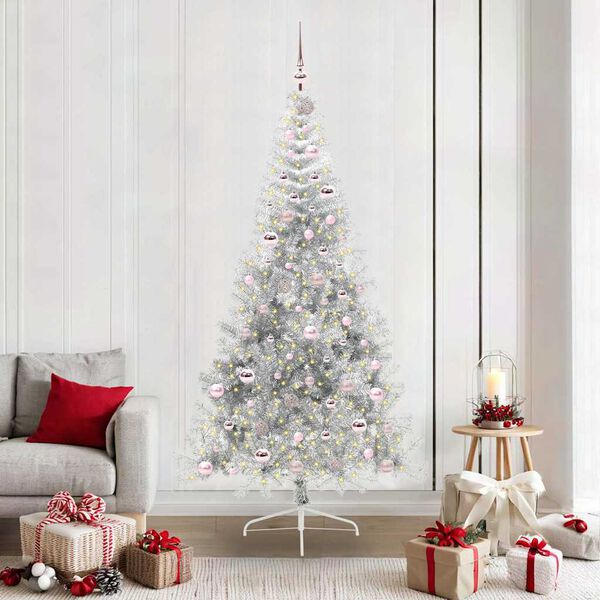 vidaXL Artificial Pre-lit Christmas Tree Silver 210 cm PET
