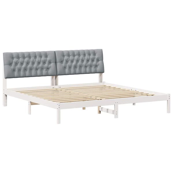 vidaXL Bed Frame with Upholstered Headboard White 200 x 200 cm