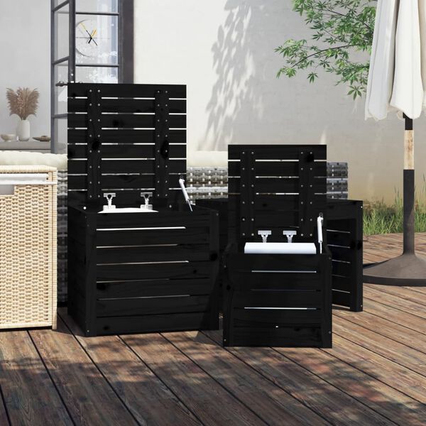 vidaXL 3 Piece Garden Box Set Black Solid Wood Pine