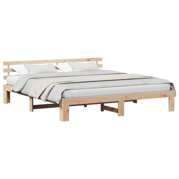 vidaXL Bed Frame with Headboard Natural 200 x 200 cm Solid Pine Wood