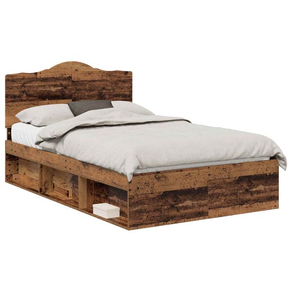 vidaXL Bed Frame with Headboard Old Wood 120 x 190 cm Solid Pine Wood