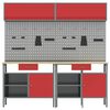 vidaXL Work Bench Set with Drawer with Shelf with Lock 8 pcs Red Steel