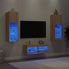 vidaXL 4 Piece TV Wall Cabinets with LED Lights Sonoma Oak