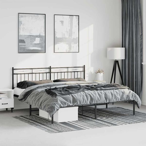 vidaXL Metal Bed Frame without Mattress with Headboard Black 183x213cm