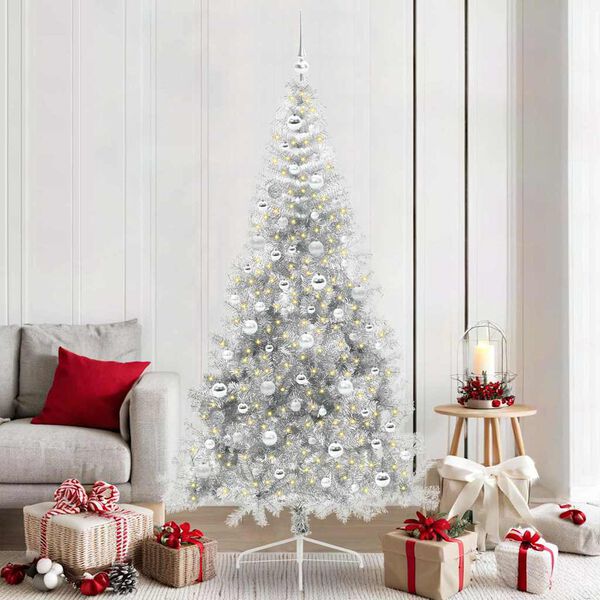 vidaXL Artificial Pre-lit Christmas Tree Silver 210 cm PET