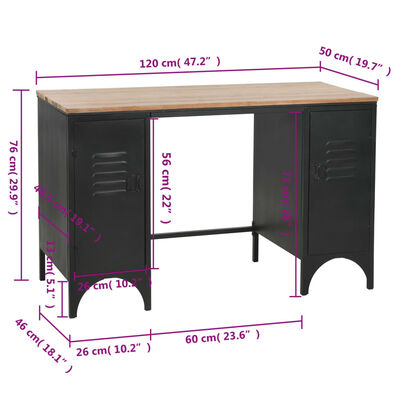 vidaXL Double Pedestal Desk Solid Firwood and Steel 120x50x76 cm