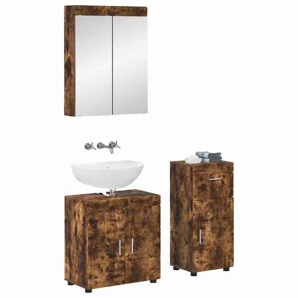 vidaXL Bathroom Furniture Set TULUM Smoked Oak Engineered Wood