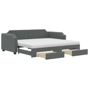 vidaXL Daybed with Trundle and Drawers Dark Grey 90x190 cm Fabric