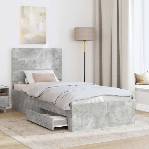 vidaXL Bed Frame Concrete Grey and Silver 70 x 190 cm Engineered Wood